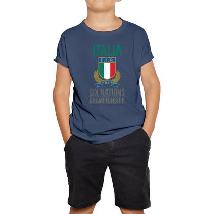 Italia Flag Logo Rugby Cup European Support World Six Nations Championship Kids Tee