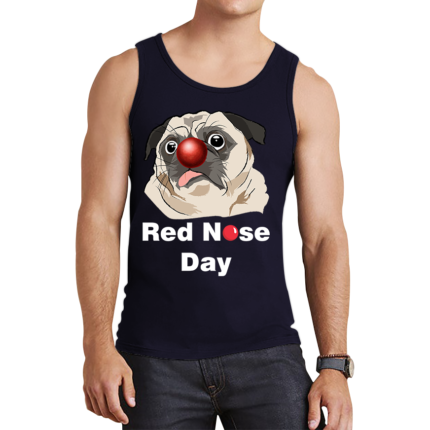 Pug Dog Red Nose Day Tank Top.50% Goes To Charity