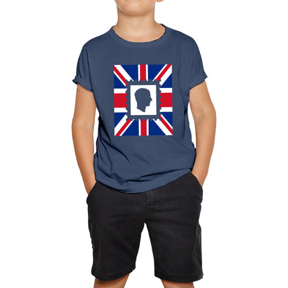King Charles III Stamp United Kingdom Flag King Of England Royal Crown His Majesty Union Jack Kids T Shirt