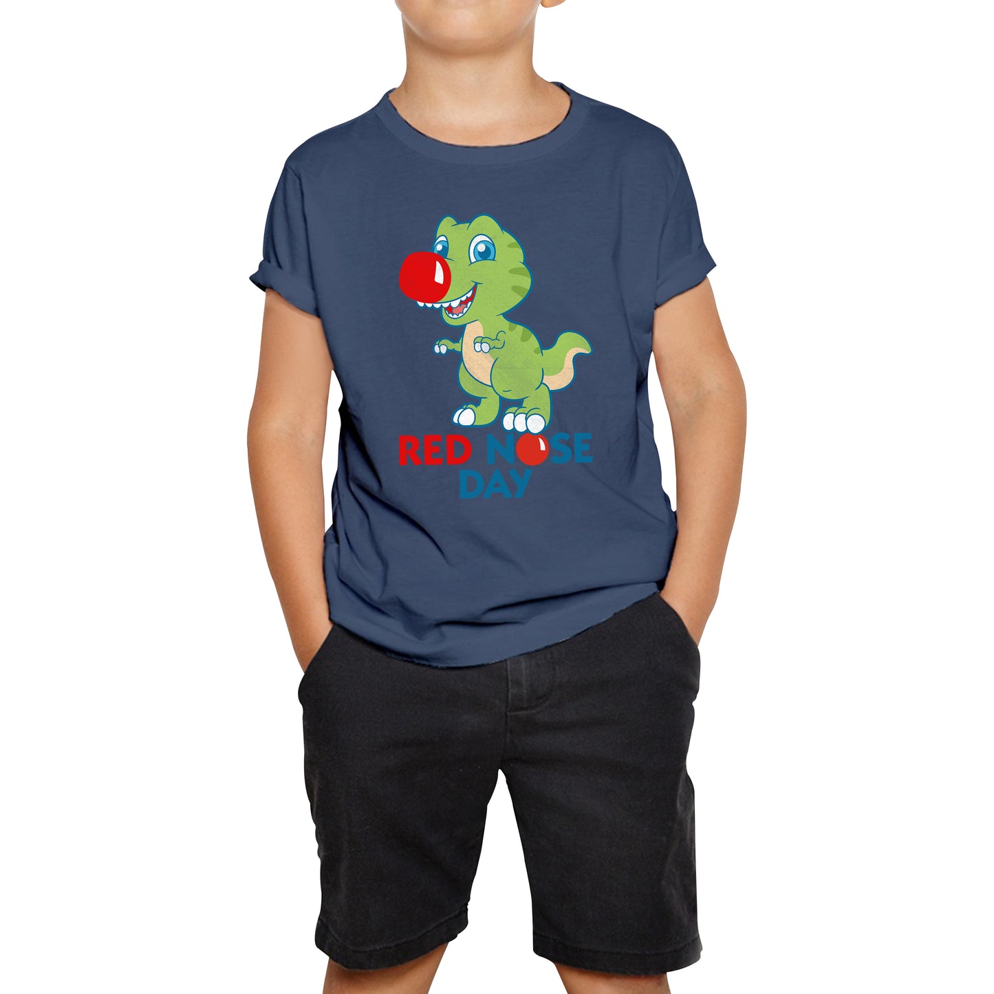 Red Nose Day T-rex Trex Lover's Gift Dynosaurs Dino Red Nose Day 2023 Kids Tee