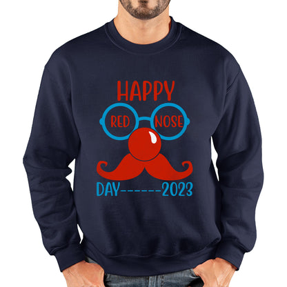 Happy Red Nose Day 2023 Glasses Moustache Child Poverty Awareness Party Wear Unisex Sweatshirt