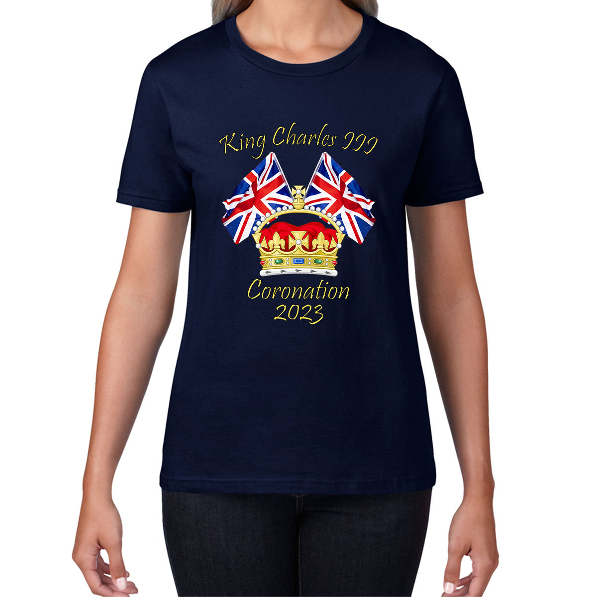 King Charles III Coronation 2023 United Kingdom Flags Royal Crown Ruling Monarch Of England CR III Womens Tee Top