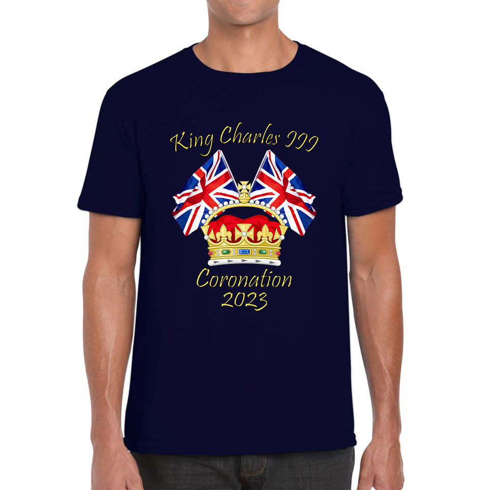 King Charles III Coronation 2023 United Kingdom Flags Royal Crown Ruling Monarch Of England CR III Mens Tee Top