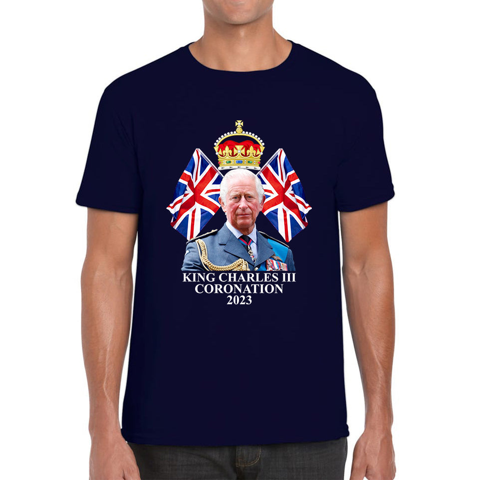 King Charles III Coronation 2023 British United Kingdom Uk Flags CR III Royal Crown Ruling Monarch Of England Mens Tee Top