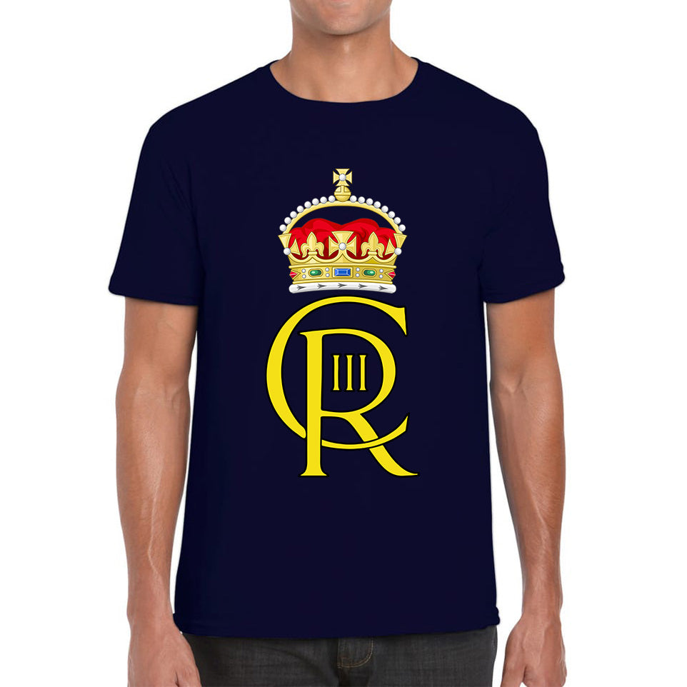 Royal Cypher King Charles III Coronation CR III Ruling Monarch Of Uk Royal Crown Great Britain Mens Tee Top