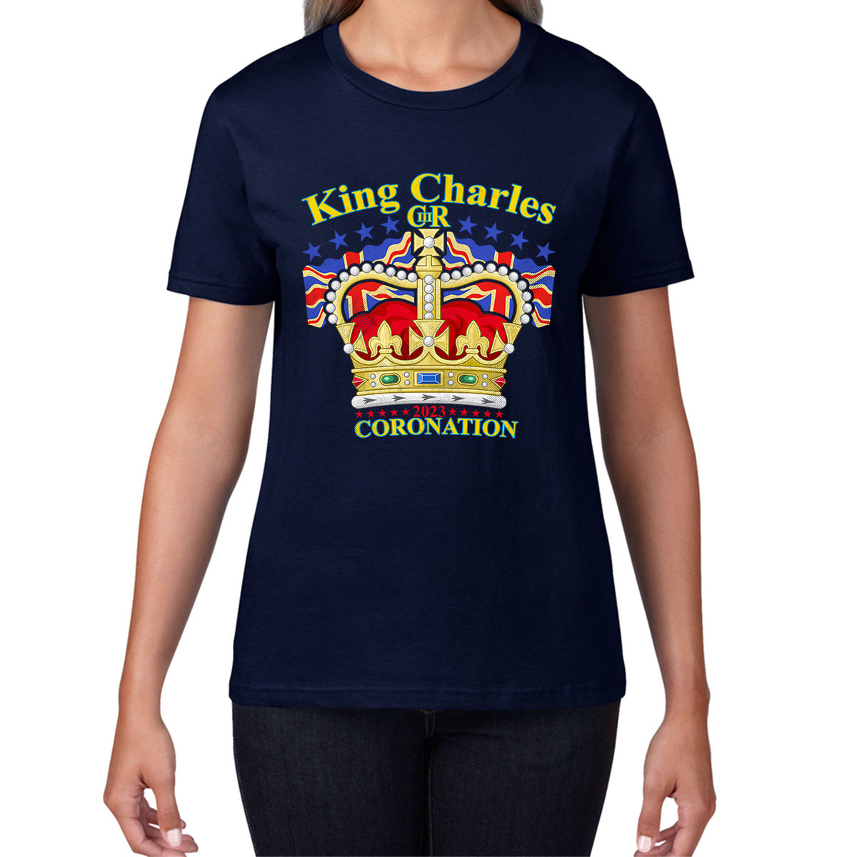 King Charles III 2023 Coronation  Royal Crown UK Ruling Monarch CR III Great Britain Pride Womens Tee Top