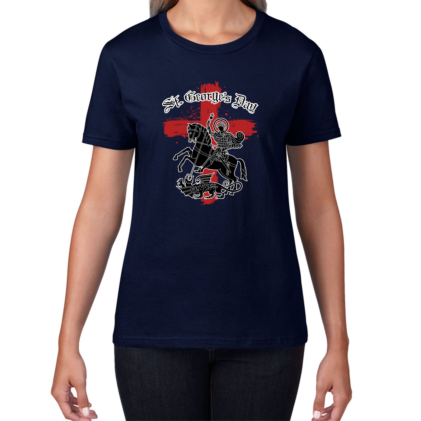 St George's Day Coat Of Arms Of Moscow Heraldic Horseman With A Spear In His Hand Slaying A Zilant Saint George And The Dragon England Flag Womens Tee Top