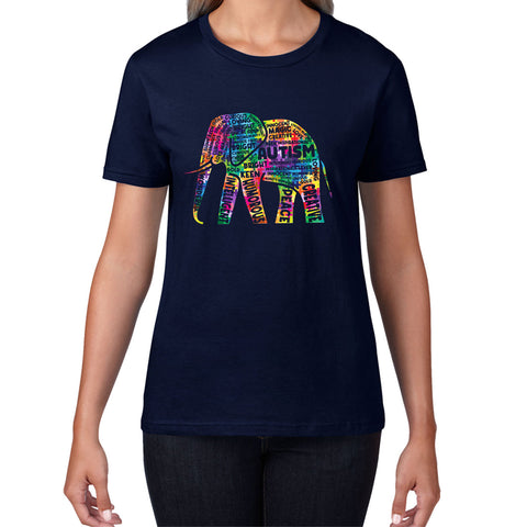 Autism Awareness Elephant word cloud Autism Elephant Autism Support Acceptance Womens Tee Top