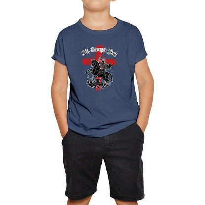 St George's Day Coat Of Arms Of Moscow Heraldic Horseman With A Spear In His Hand Slaying A Zilant Saint George And The Dragon England Flag Kids T Shirt