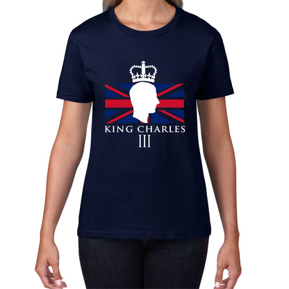 King Charles III Coronation British Flag CR III Royal Crown His Majesty Union Jack Great Britain Womens Tee Top