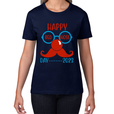 Happy Red Nose Day 2023 Glasses Moustache Child Poverty Awareness Party Wear Womens Tee Top
