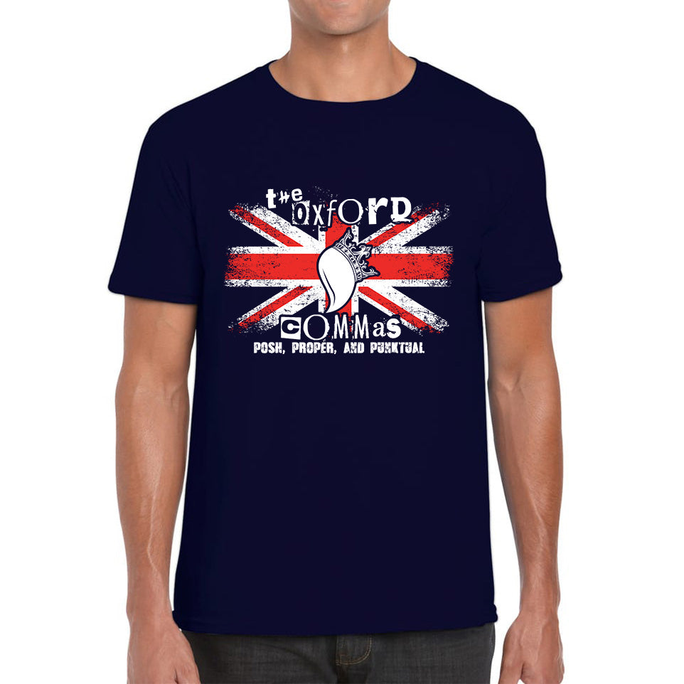 The Oxford Commas Push, Proper and Punktual Funny Grammar UK Flag Mens Tee Top