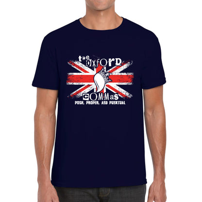 The Oxford Commas Push, Proper and Punktual Funny Grammar UK Flag Mens Tee Top