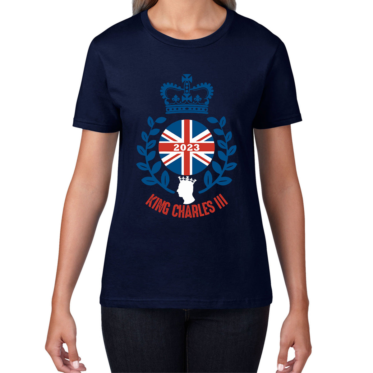 King Charles III Coronation 2023 British United Kingdom Uk Flag CR III Royal Crown His Majesty Union Jack Great Britain Womens Tee Top