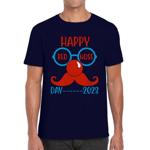 Happy Red Nose Day 2023 Glasses Moustache Child Poverty Awareness Party Wear Mens Tee Top