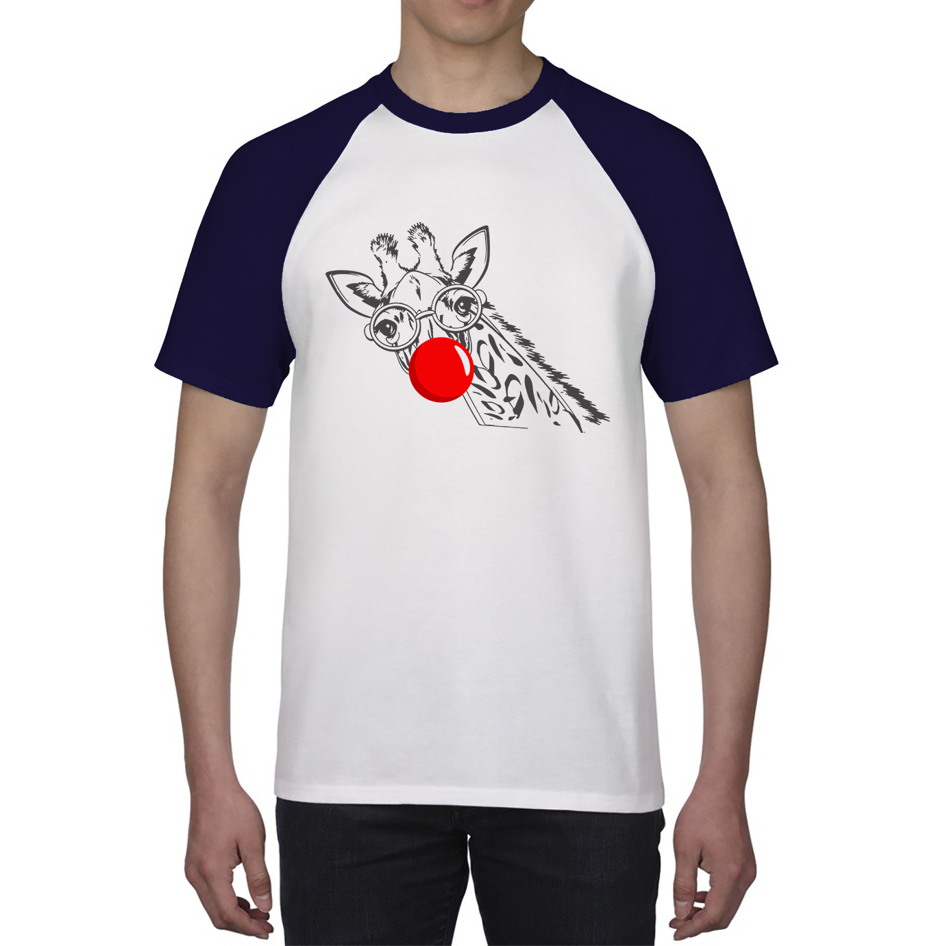 Giraffe Red Nose Day Baseball T Shirt. 50% Goes To Charity