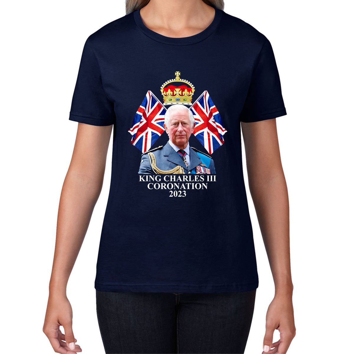 King Charles III Coronation 2023 British United Kingdom Uk Flags CR III Royal Crown Ruling Monarch Of England Womens Tee Top