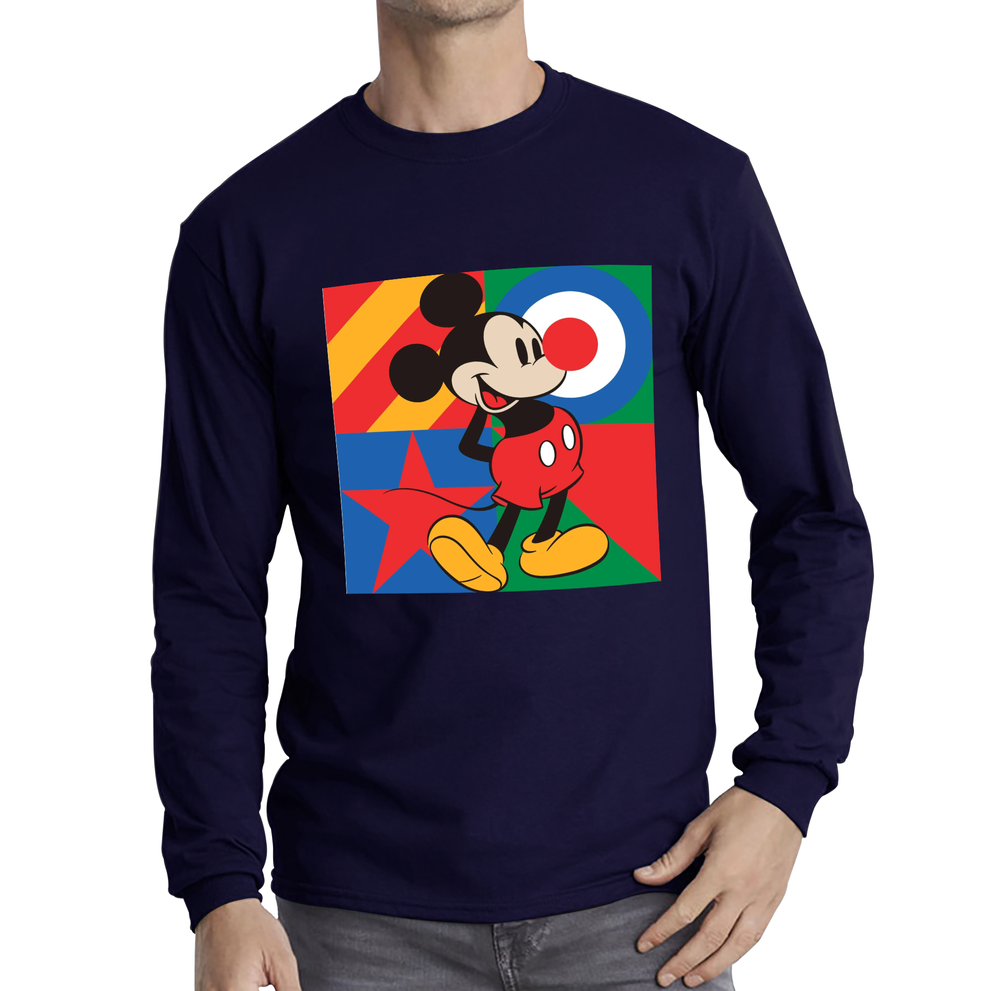 Mickey Mouse Disney Red Nose Day Adult Long Sleeve T Shirt. 50% Goes To Charity