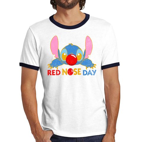 Disney Stitch Red Nose Day Ringer Top Ohana Red Nose Day Funny Ringer T Shirt. 50% Goes To Charity