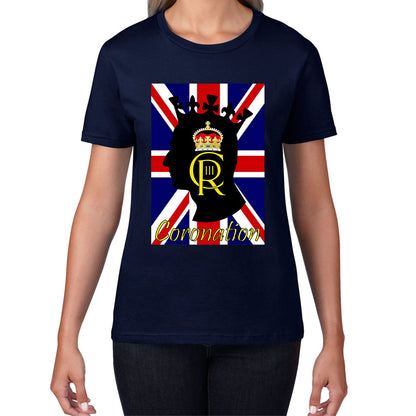 CR III Coronation Of King Charles III Royal Crown British Flag Great Britain Union Jack Womens Tee Top