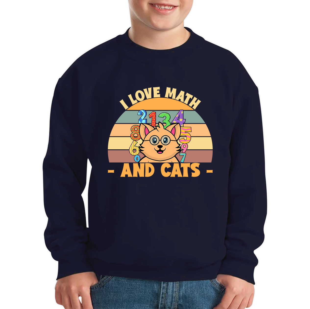 I Love Math And Cats Number Day Funny Maths Day Cats Lovers Counting Vintage Kids Jumper