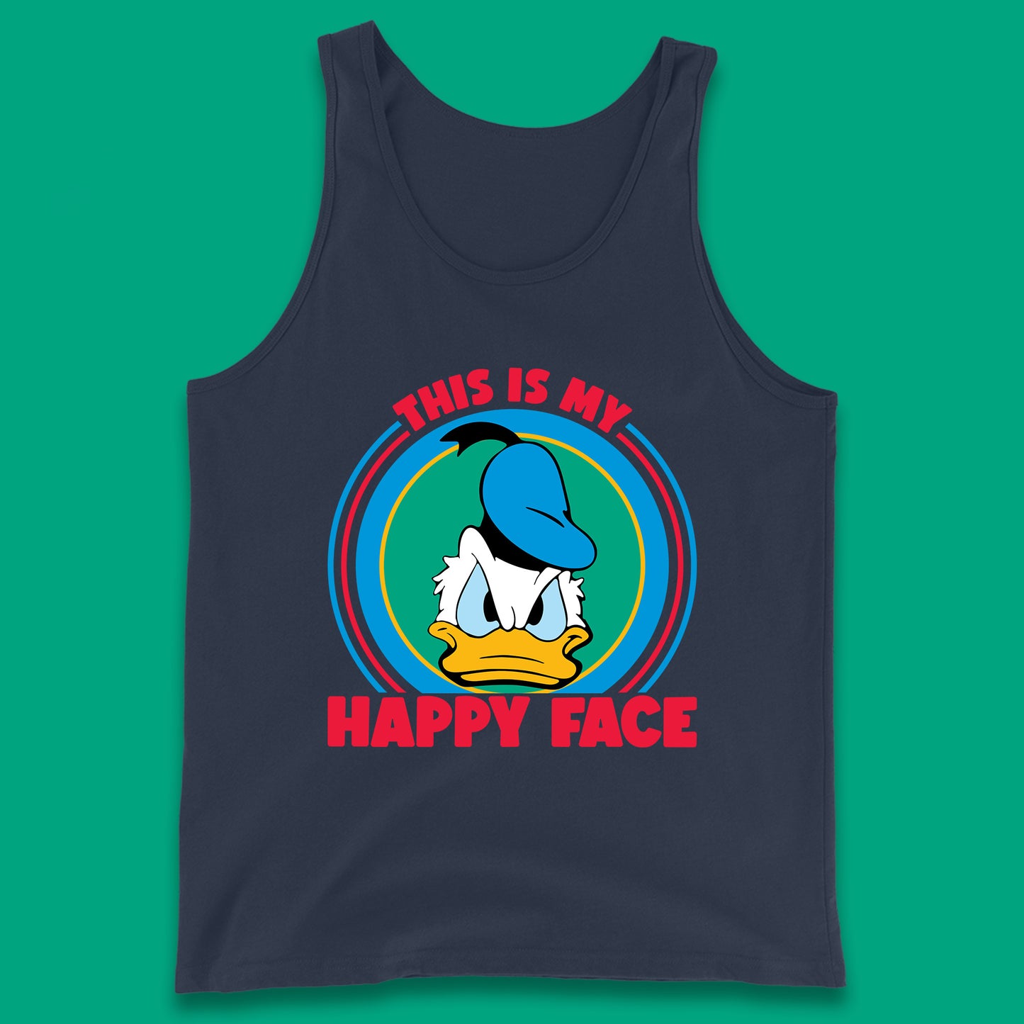 This Is My Happy Face Donald Duck Funny Animated Cartoon Character Angry Duck Disneyland Trip Disney Vacations Tank Top