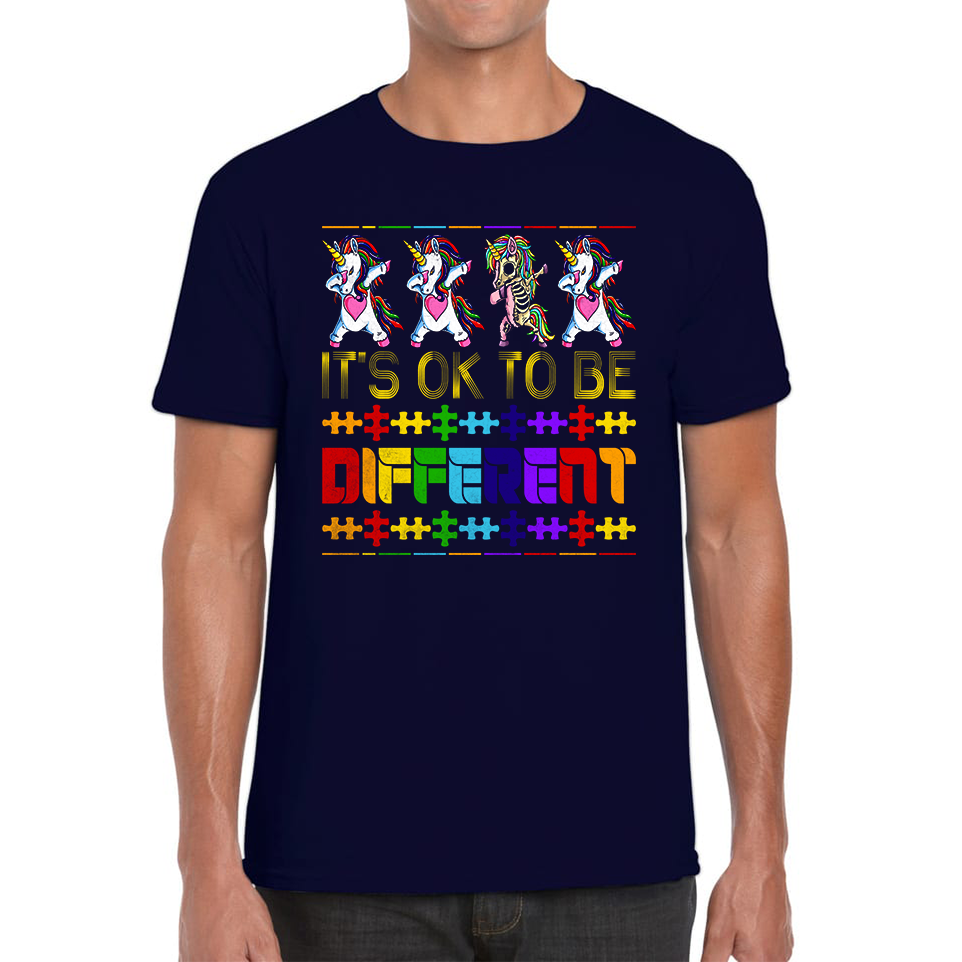 It's Ok To Be Different Autism Awareness Dabbing Unicorn Autism Adult T Shirt