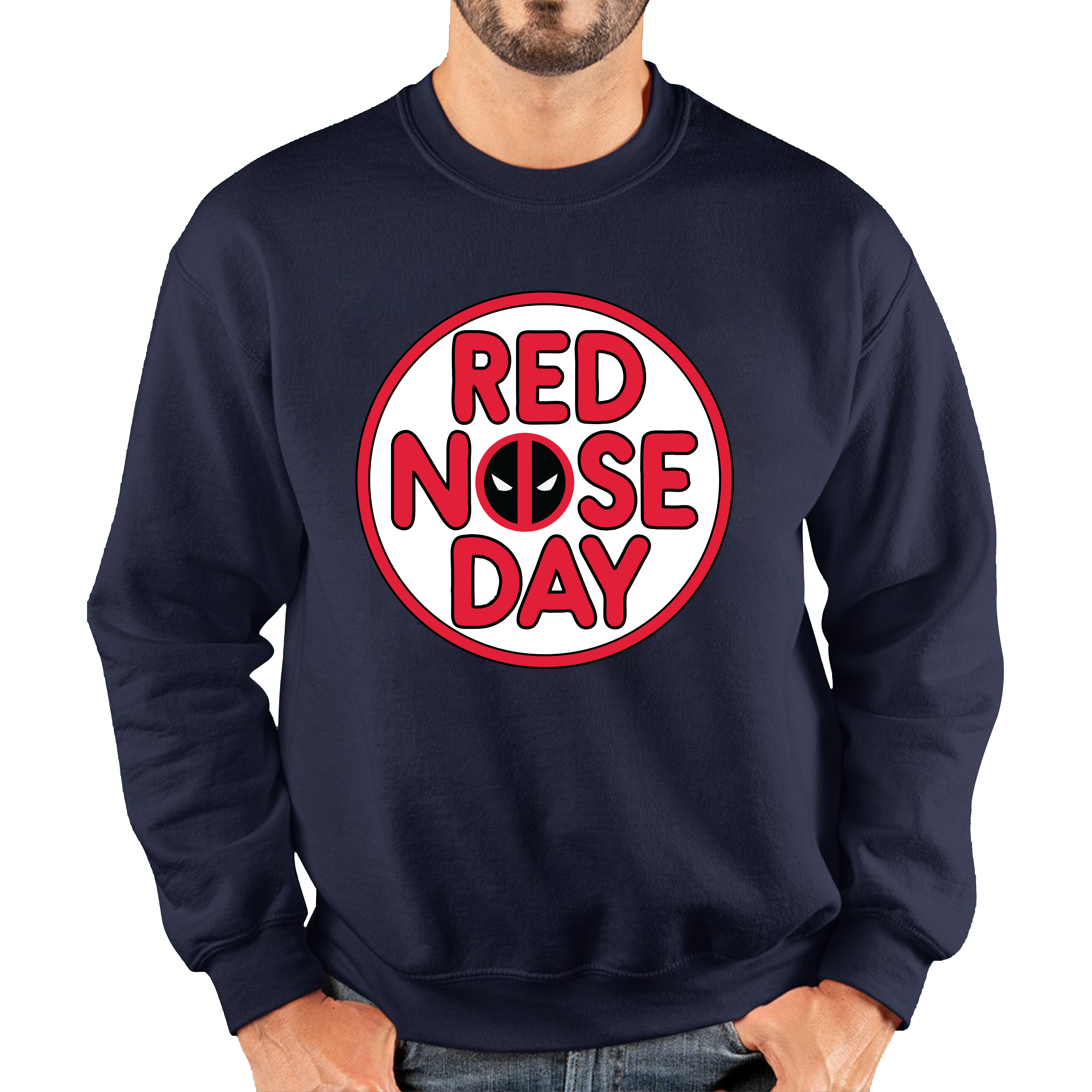 Deadpool Red Nose Day Adult Sweatshirt. 50% Goes To Charity