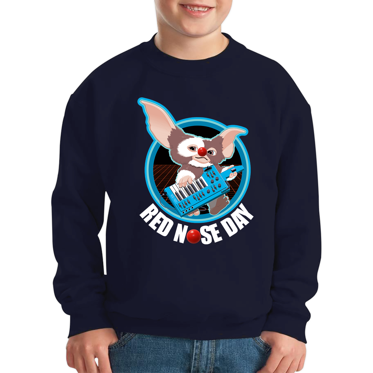 Gremlins Gizmo Piano Red Nose Day Kids Sweatshirt. 50% Goes To Charity