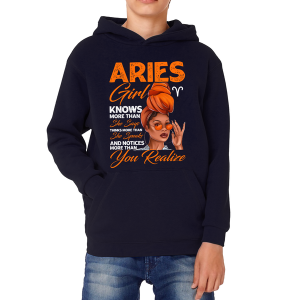 Aries Girl Knows More Than Think More Than Horoscope Zodiac Astrological Sign Birthday Kids Hoodie