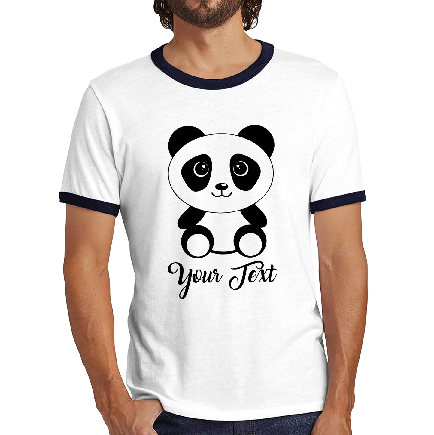 Personalised Cute Panda Bear Your Text Funny Cute Animal Lovers Ringer T Shirt