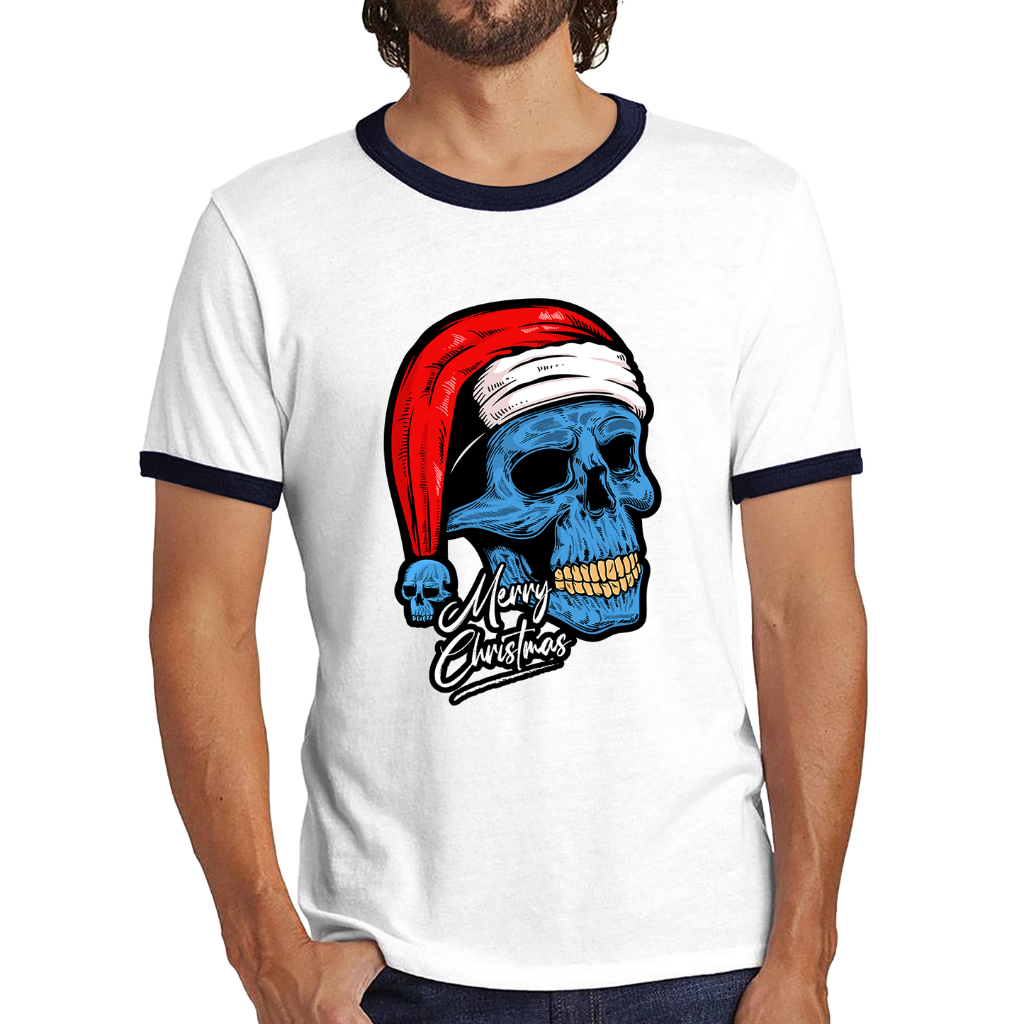 santa skull ringer t shirt