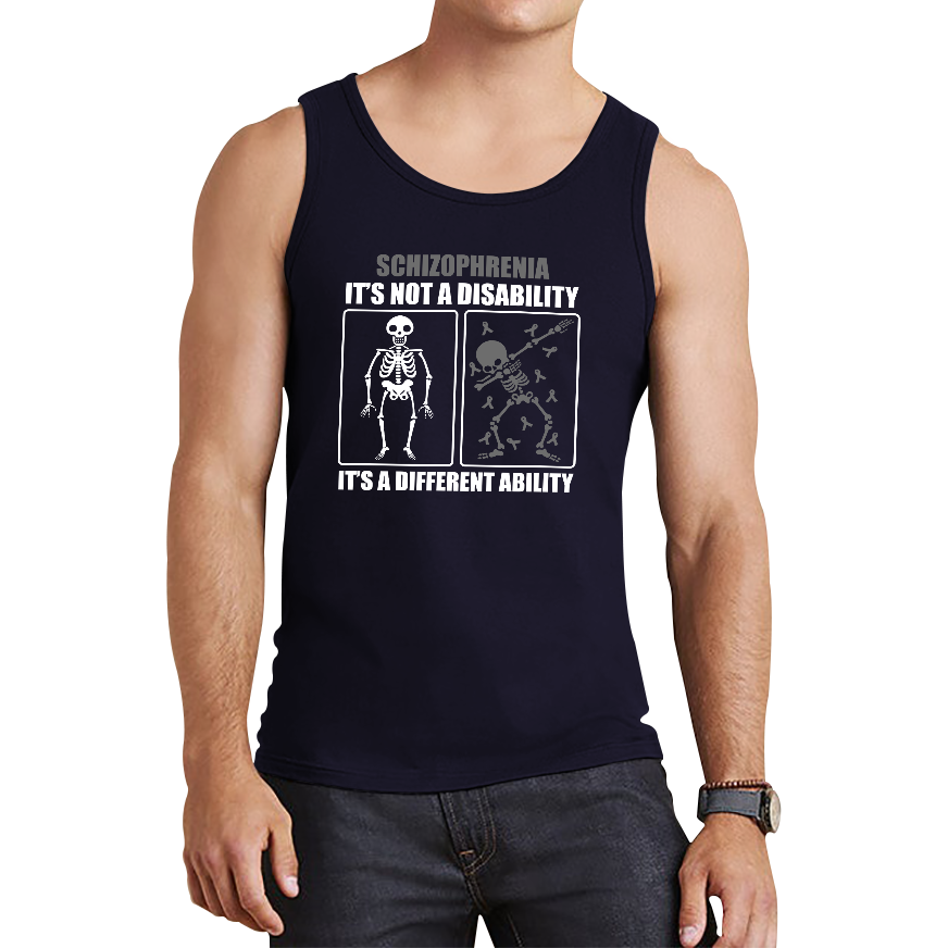 Schizophrenia It's Not A Disability It's A Different Ability Skull Dab Dancing Funny Joke Tank Top