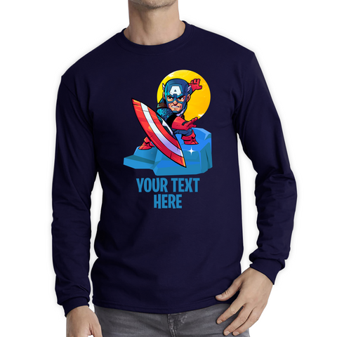 Personalised Your Text Captain America Shirt Marvel Avenger Superhero Birthday Gift Long Sleeve T Shirt