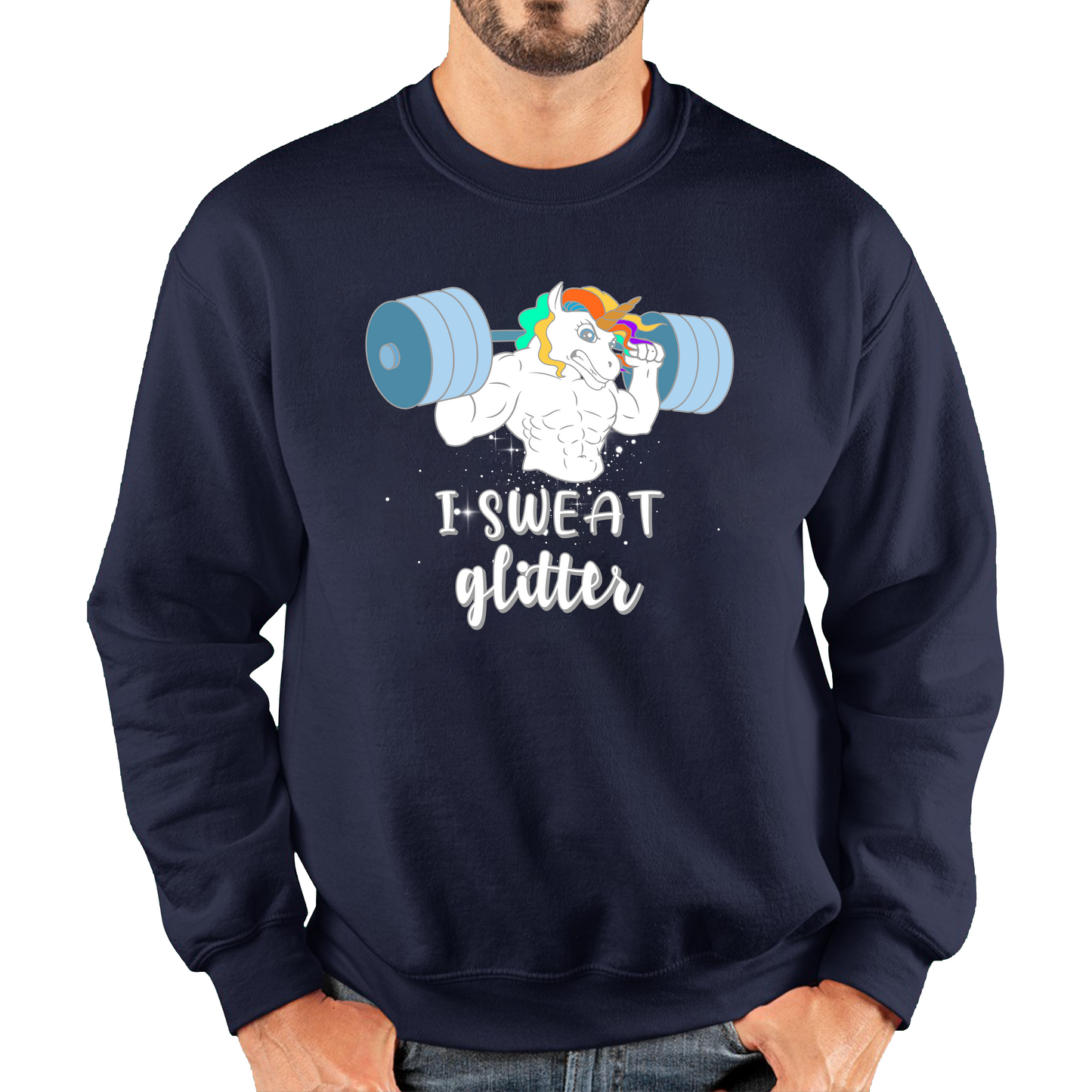 I Sweat Glitter Weightlifting Unicorn Gym Sweatshirt