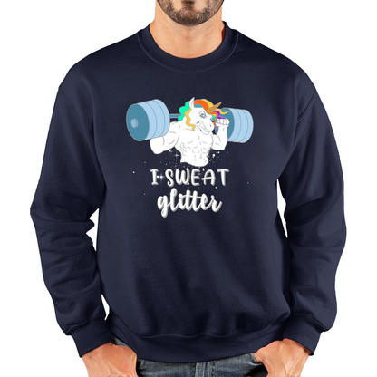 I Sweat Glitter Weightlifting Unicorn Gym Sweatshirt