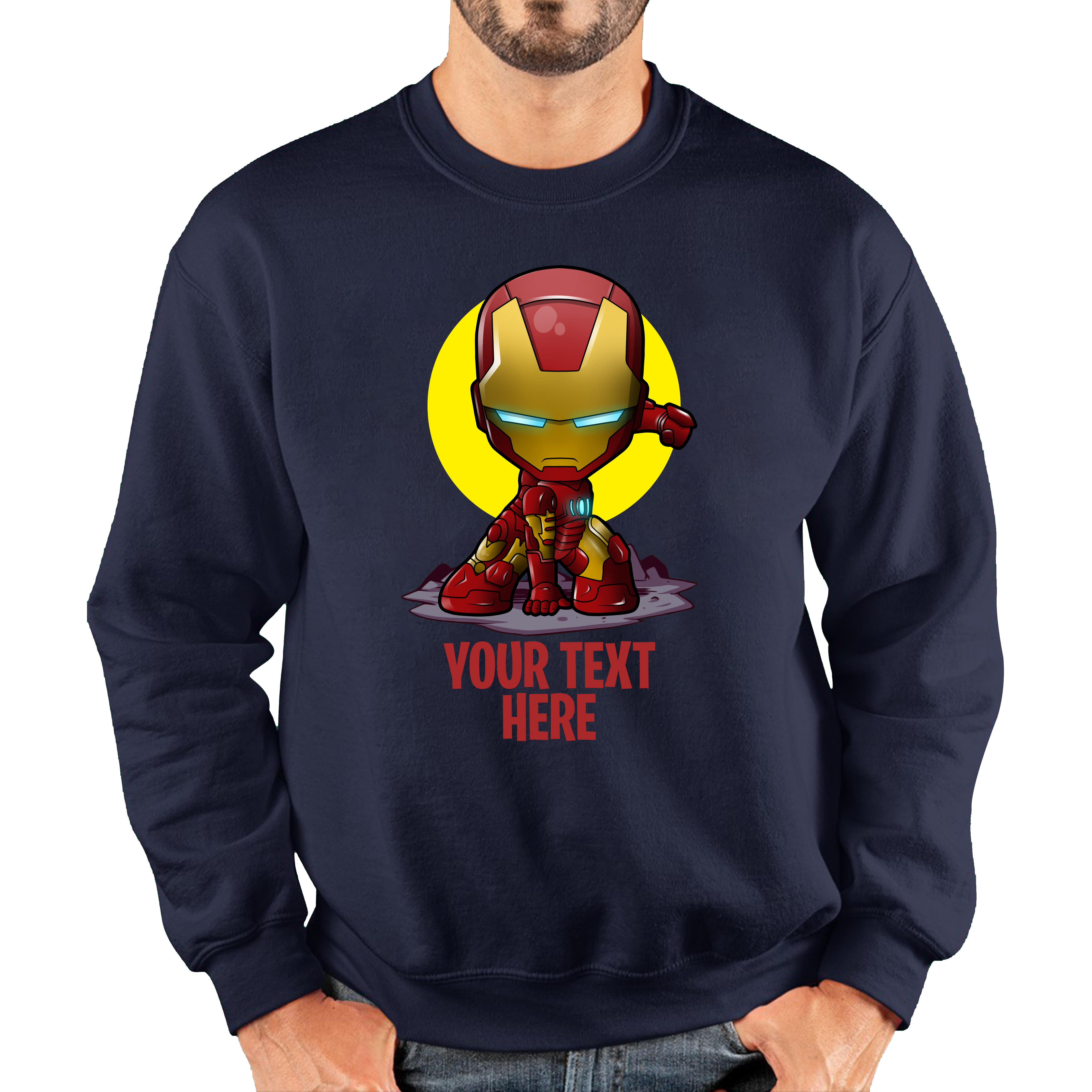 Personalised Your Text Iron Man Jumper DC Comic Superhero Birthday Gift Unisex Sweatshirt