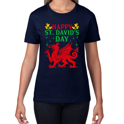 Happy St. David's Day Dragon Welsh Dragon Saint Welsh Language Wales Party Womens Tee Top