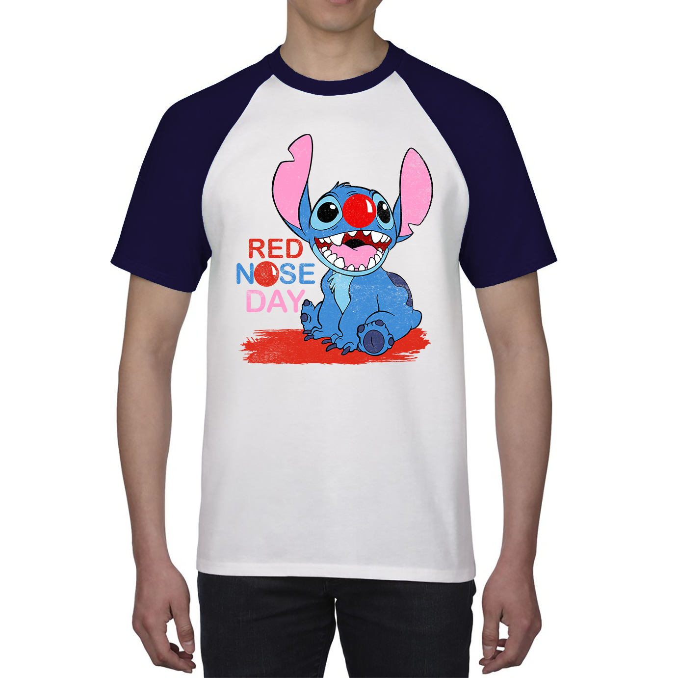 Ohana Disney Stitch Red Nose Day Baseball T Shirt. 50% Goes To Charity