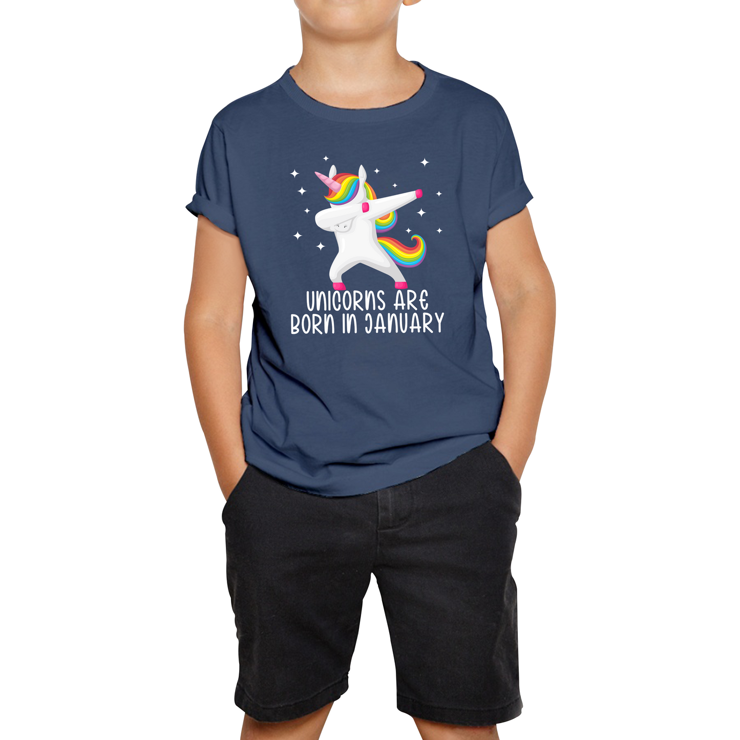 Unicorns Are Born In January Dabbing Unicorn Funny Birthday Month Novelty Slogan Kids Tee