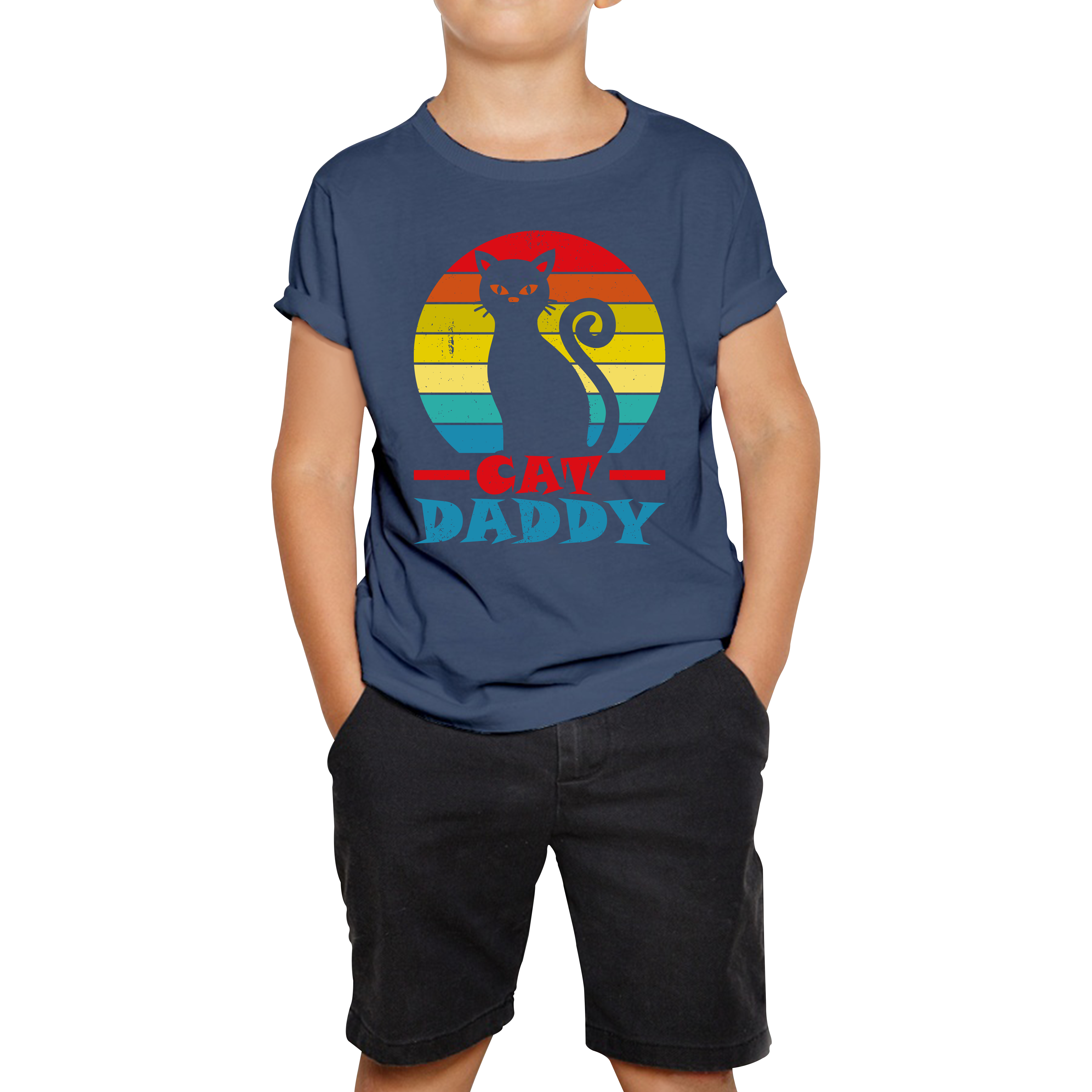 Cat Daddy Vintage Eighties Style Cat Retro Distressed Kids T Shirt