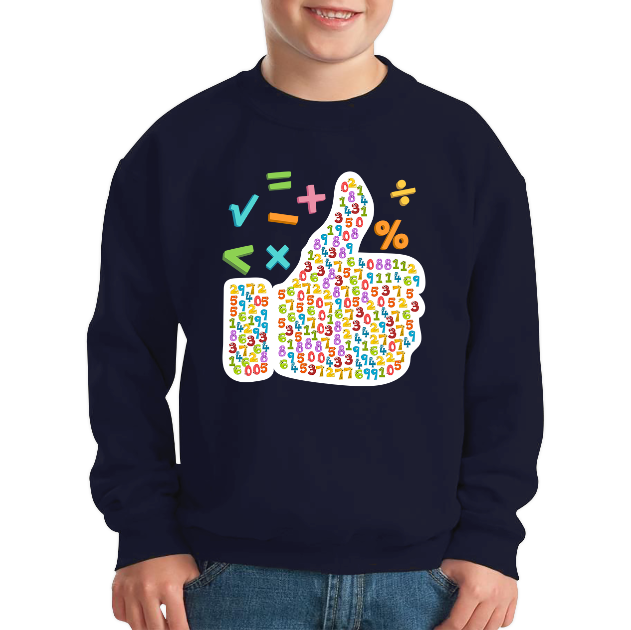 World Numbers Day Maths Day Funny Thumbs Up Colour Numbered Charity Day Kids Jumper