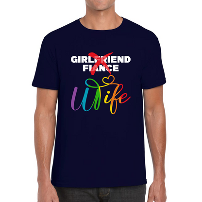 LGBTQ Girlfriend Fiance Wife Rainbow Pride Bachelorette Party Wedding Bridal Party Mens Tee Top