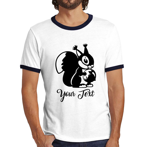 Personalised Cartoon Squirrel Holding Acorn Your Name Cute Squirrel Animal Ringer T Shirt