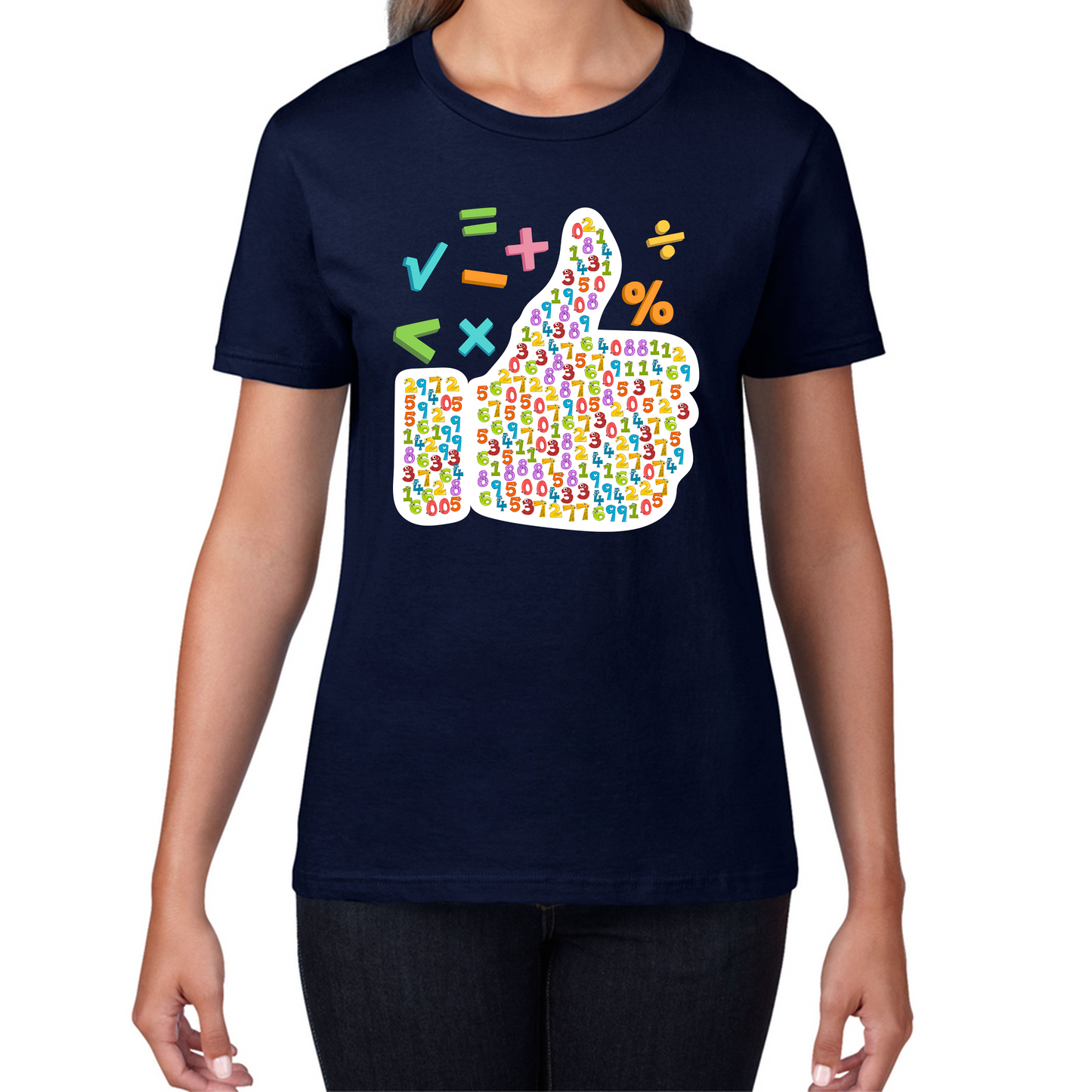 World Numbers Day Maths Day Funny Thumbs Up Colour Numbered Charity Day Womens Tee Top