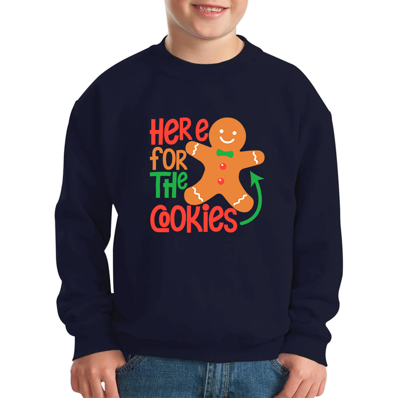 Gingerbread Here For The Cookies Funny Xmas Cookies Kids Jumper