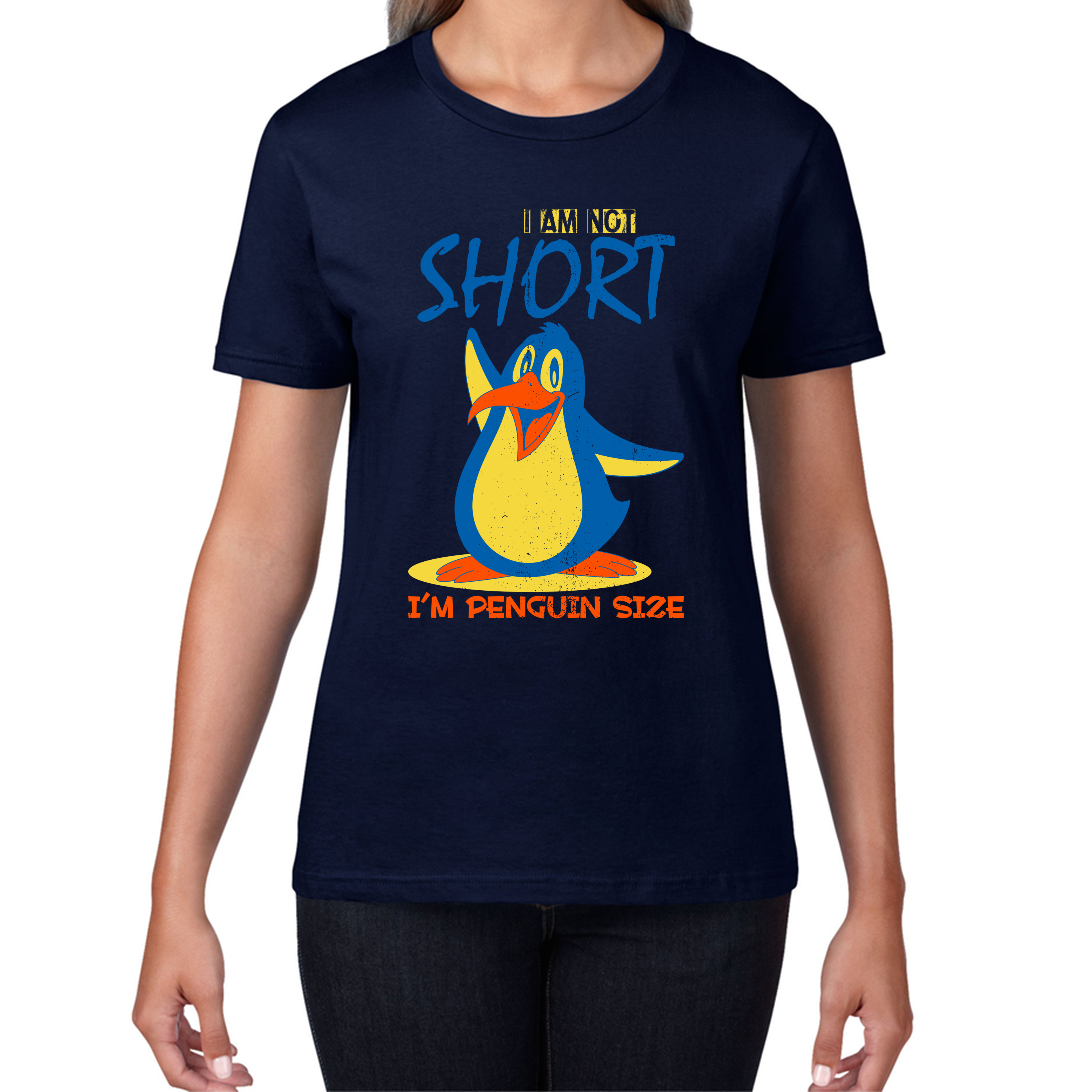 I Am Not Short I'm Penguin Size Funny Penguin Design Animal Saying Womens Tee Top