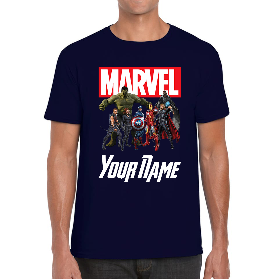 Personalised Marvel Avengers Superheroes Team Your Custom Name Adult T Shirt