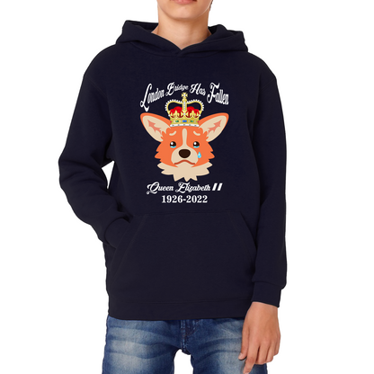 London Bridge Has Fallen Queen Elizabeth II Queen's Sad Corgi Dog Royal Highness Kids Hoodie