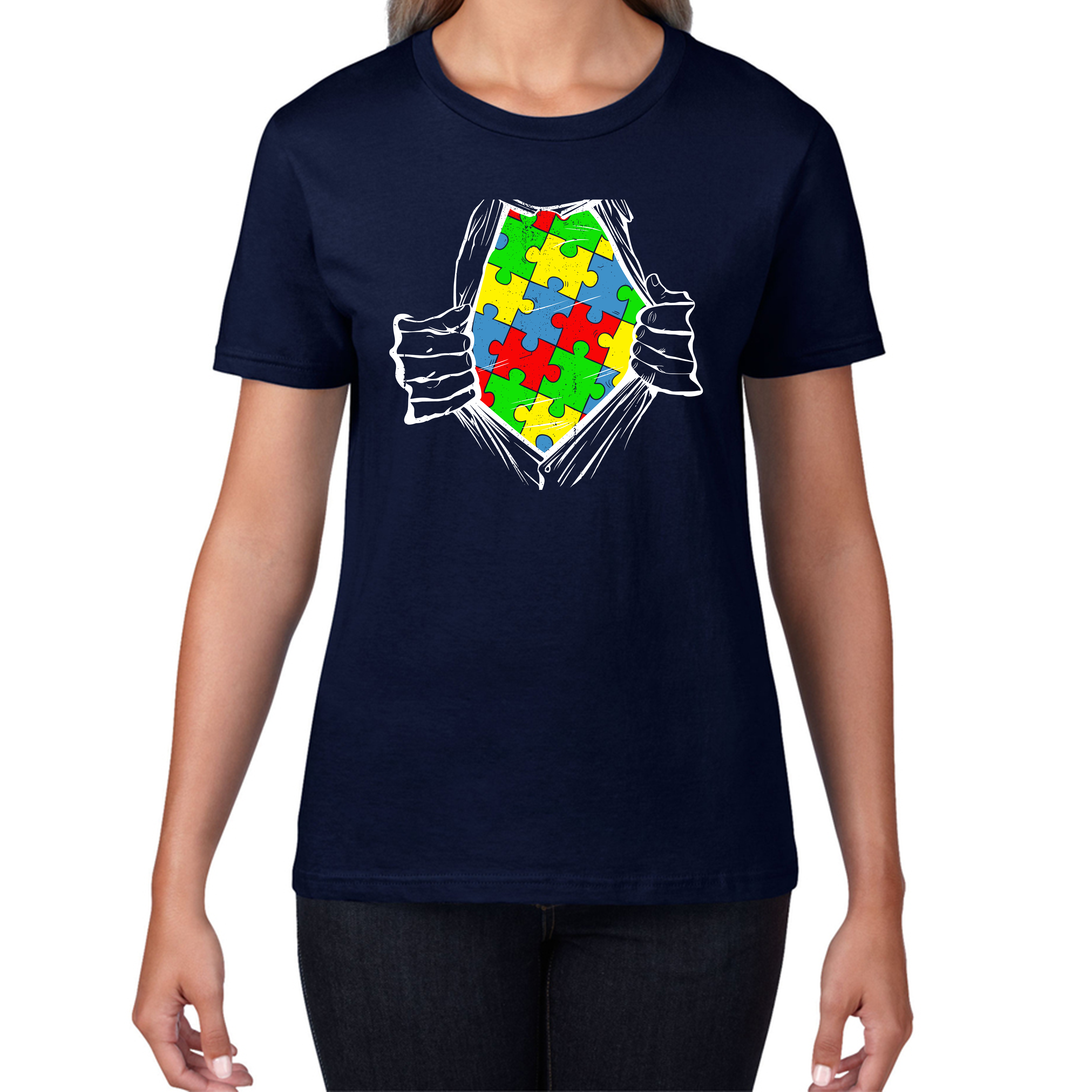 Autism Superhero Special Education Teacher Digital Art Ladies T Shirt